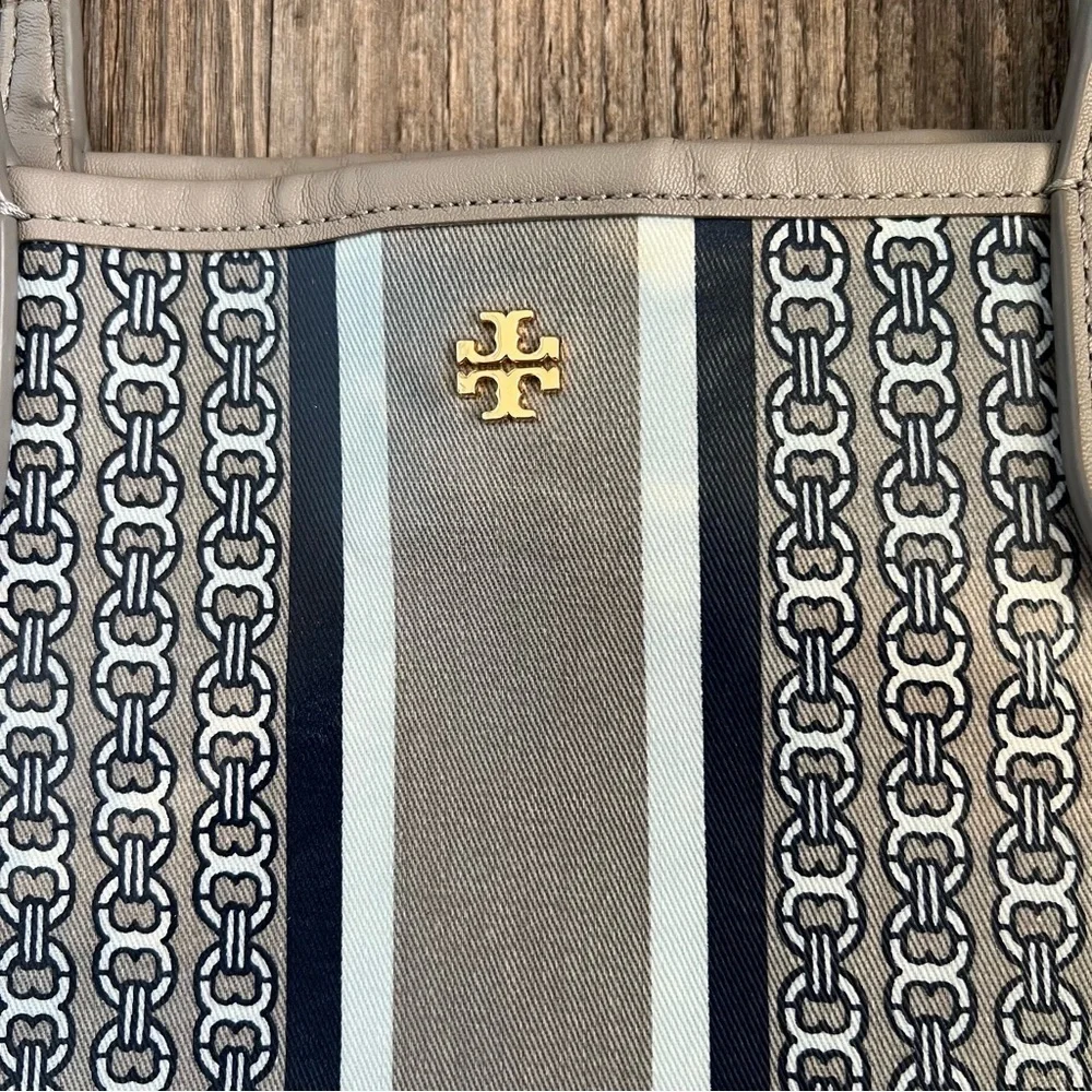 Tory Burch Taupe/Navy Printed Tote